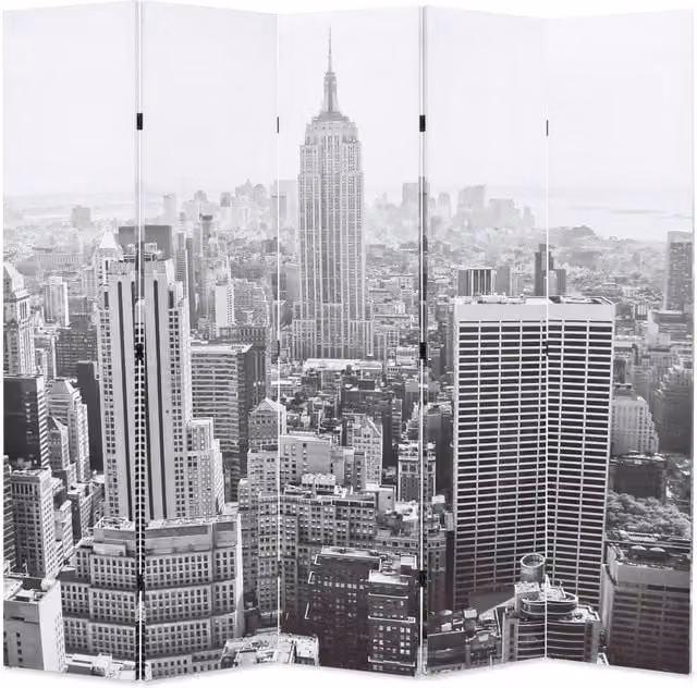 Berkfield Home New York by Day Folding Room Divider, Black & White, W: 200 cm, H: 170 cm – 1