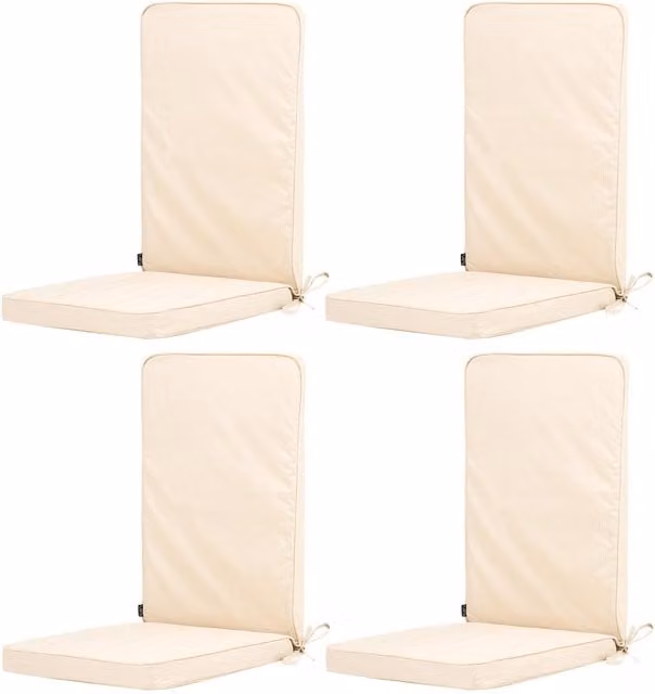 Icon Weatherproof High Back Indoor Outdoor Chair Cushion Set of 4 in White and Beige