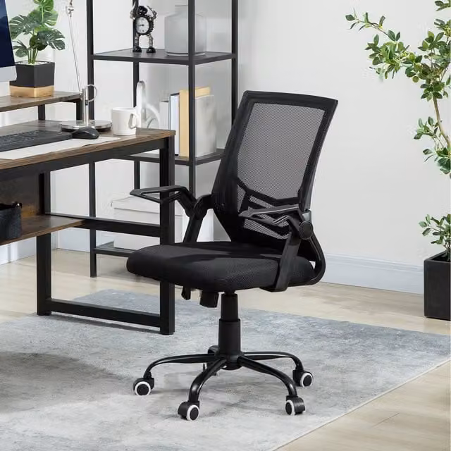 Vinsetto Mesh Lumbar Support Task Office Chair in Black with Armrests and Castors