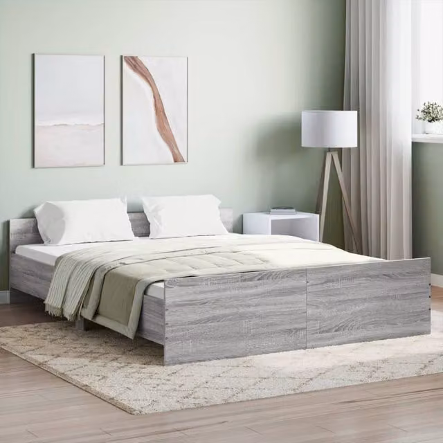 Berkfield Home Bed Frame with Headboard and Footboard in Grey Sonoma, W/D/H: 160 x 200 cm – 1