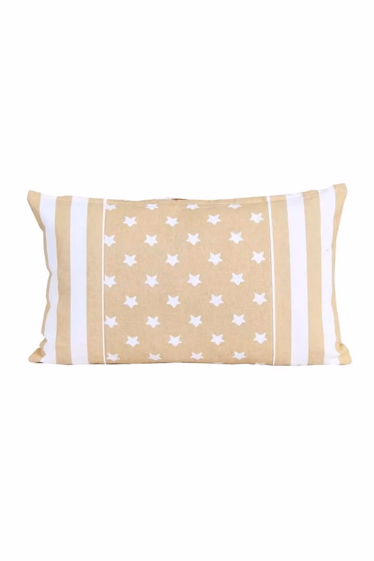 Homescapes Cotton Stars and Stripes Cushion Cover in Beige and White, W/H: 30 x 50 cm