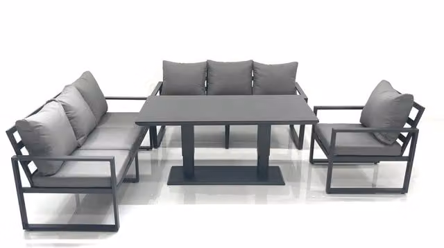 Fimous Dark Grey Aluminium Outdoor Garden Furniture Set with Adjustable Rising Lifting Dining Table