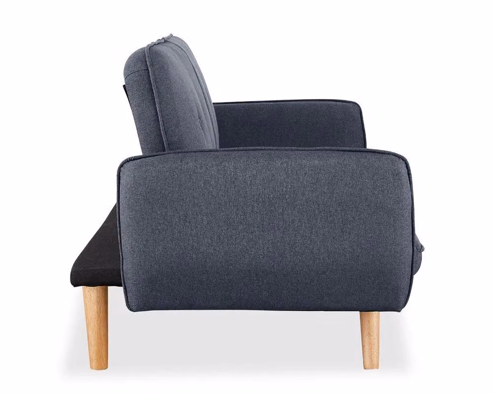 Home Detail Belmont 3 Seater Click Clack Fabric Sofa Bed in Grey and Black with Wooden Legs – 3