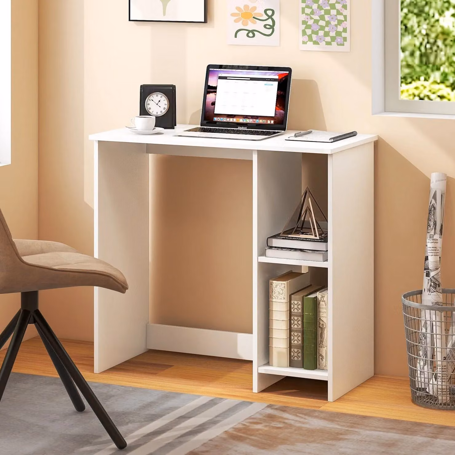 Costway Modern Small Computer Desk for Home Office in White – 3