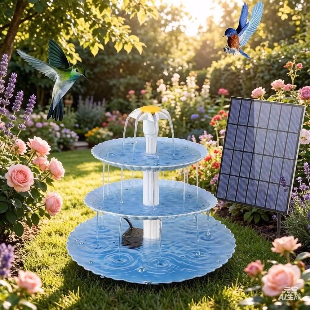 NESTLUNE Solar Powered Garden Bird Bath Fountain in Blue, W: 100 cm, D: 15 cm – 3