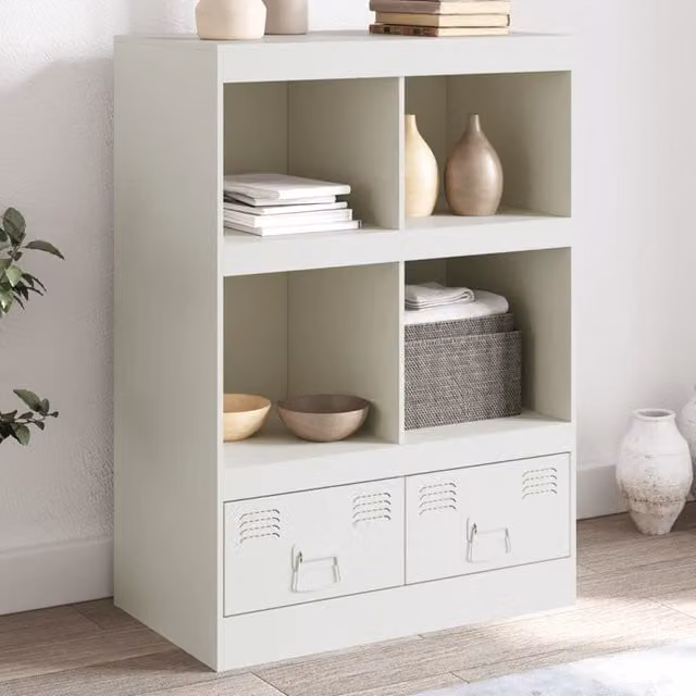 Berkfield Home White Matt Metal Highboard W: 67 cm, D: 39 cm, H: 95 cm