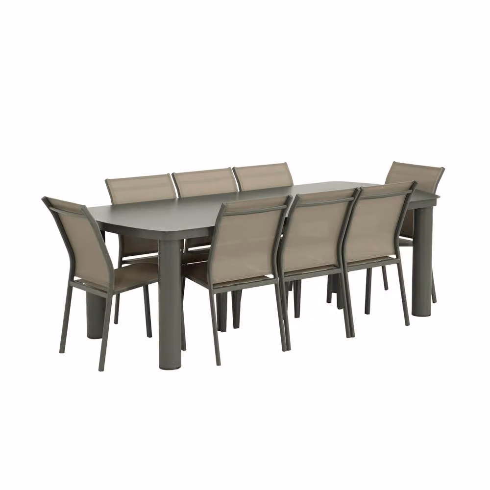 sweeek Powder Coated Aluminium Garden Table and 8 Chairs Set in Khaki Green – 2