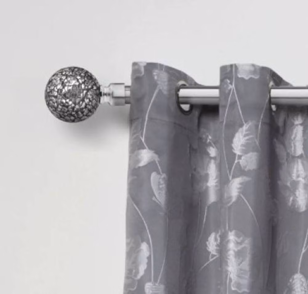 New Edge Blinds Mirrored Extendable Eyelet Curtain Pole Set in Metallic Silver, Width: 160 cm – 2