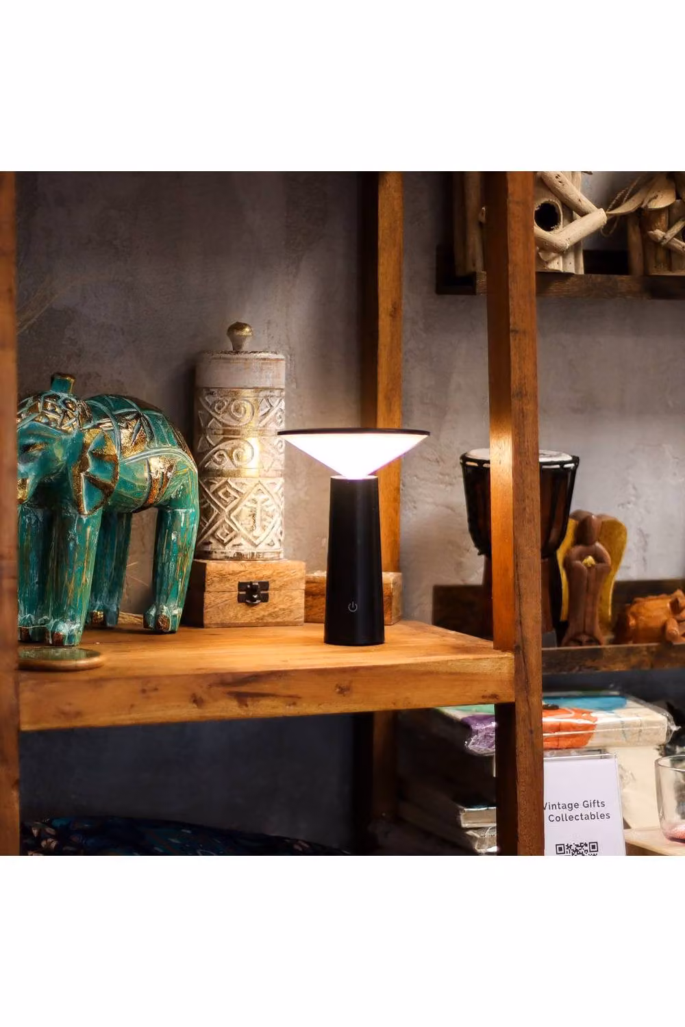 KDMD Black Rechargeable Touch Tabletop Lamp with USB-C Charging and Pattern Light – 3