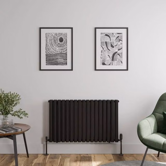 Temprazo Oval Tube Double Panel Horizontal Designer Radiator in Black, W/H: 102 x 60 cm