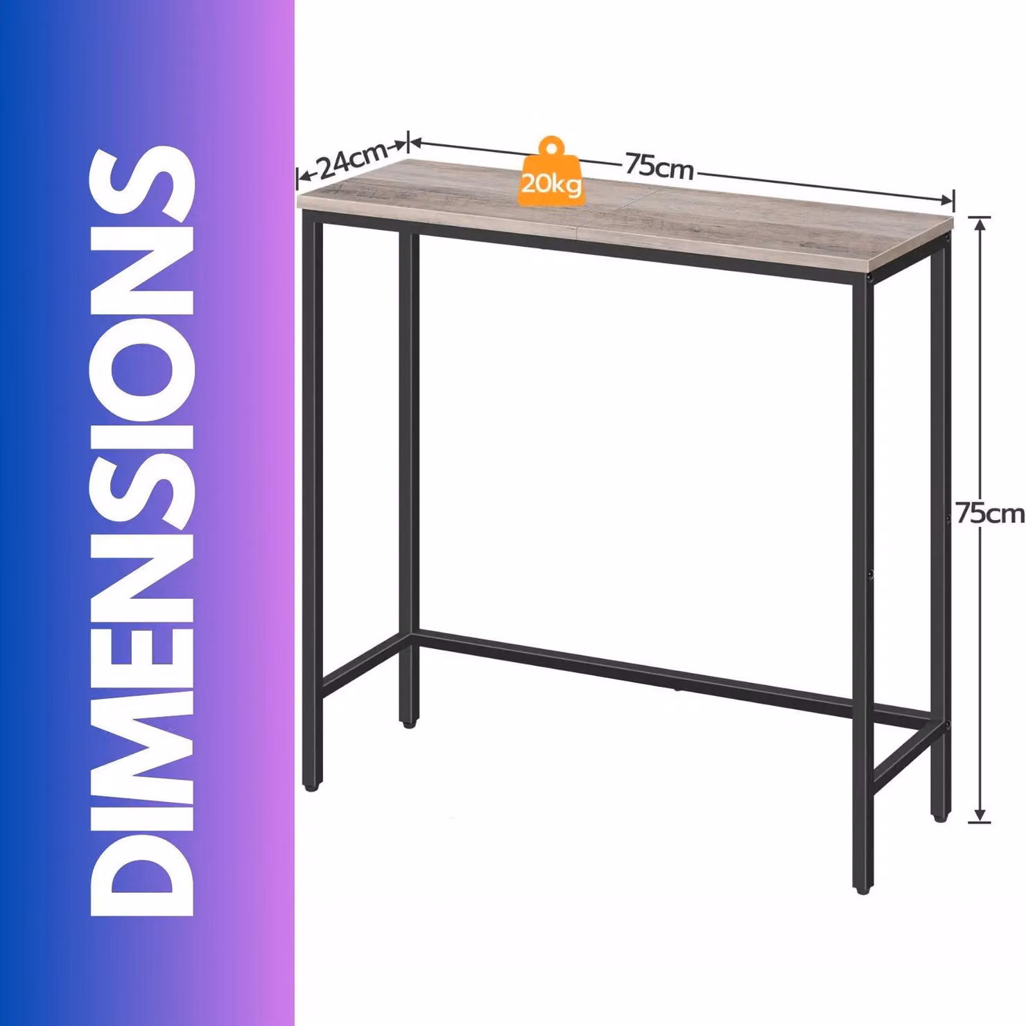 FURNOS Industrial Slim Console Table in Light Grey, W/D/H: 75 x 24 x 75 cm – 2