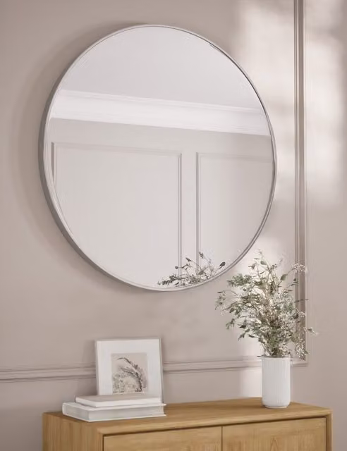 M&S Modern Round Metal Circle Wall Mirror in Silver