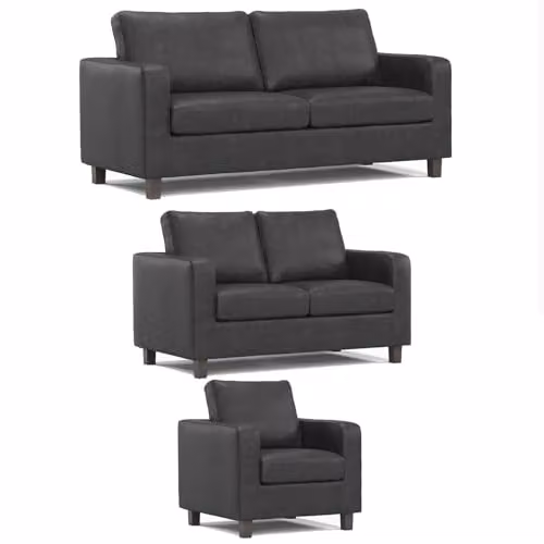 Furnishings For Less UK York 3 Piece Sofa Suite in Black Faux Leather, including 3 Seater Sofa, 2 Seater Sofa and Armchair – 1