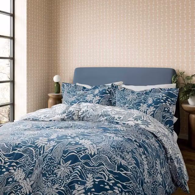 Scion Falling Foss Cotton Single Duvet Cover and Pillowcase Set, Blue – 1