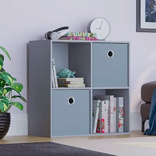 Vida Designs Durham 4 Cube Storage Organiser with 2 Grey Baskets, Grey