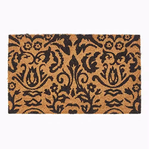 Homescapes Black Scroll Baroque Coir and PVC Doormat, W: 45 cm, D: 75 cm – 1