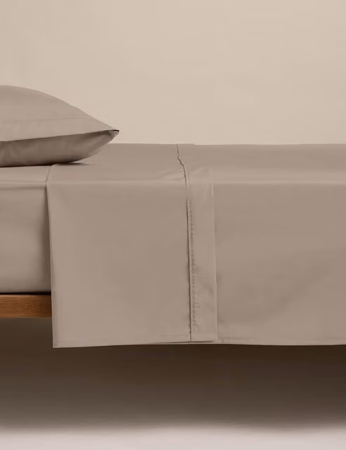 M&S Egyptian Cotton 230 Thread Count Plain Flat Sheet, Mink, W: 180 cm, L: 200 cm