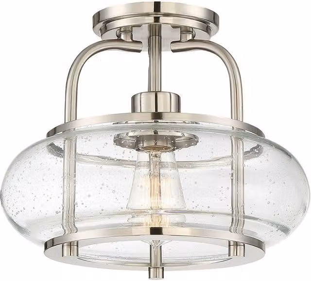 Loops Semi Flush Ceiling Light with Clear Seeded Glass Shade and Brushed Nickel Finish