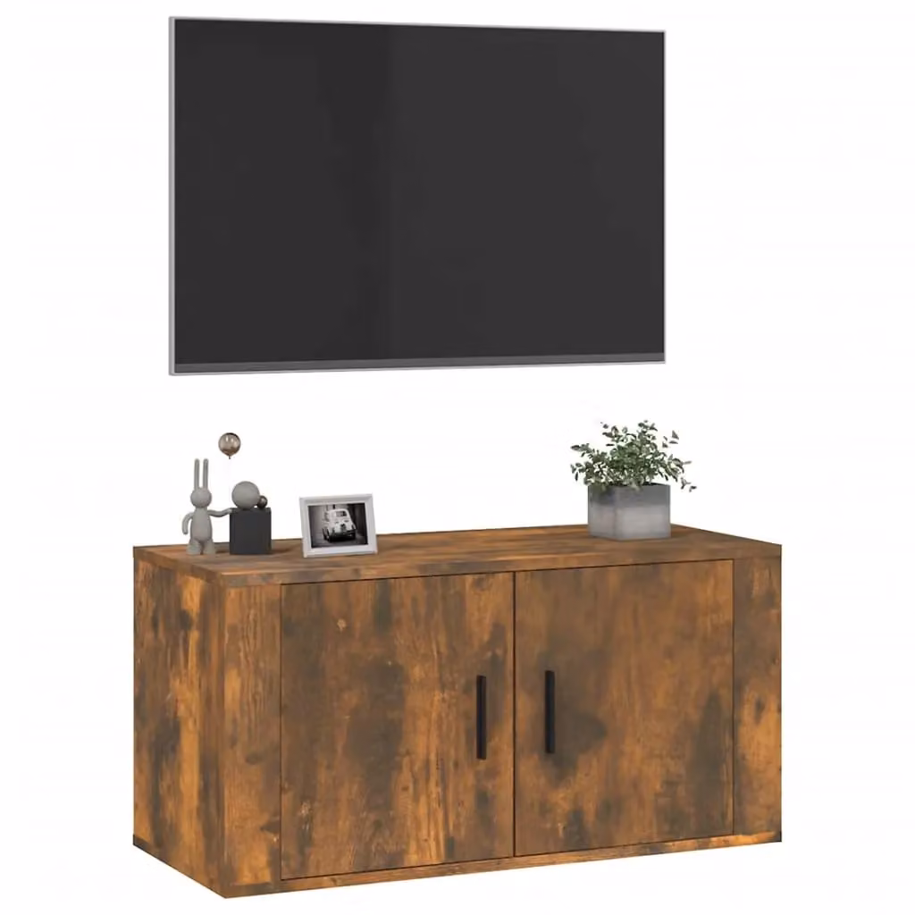 Berkfield Home Wall Mounted TV Cabinet in Smoked Oak Brown, W/D/H: 80 x 34.5 x 40 cm – 3
