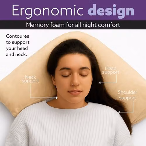 Aamira Adjustable Memory Foam Wedge Pillow with Removable Beige Velvet Cover for Neck, Shoulder and Back Support – 7
