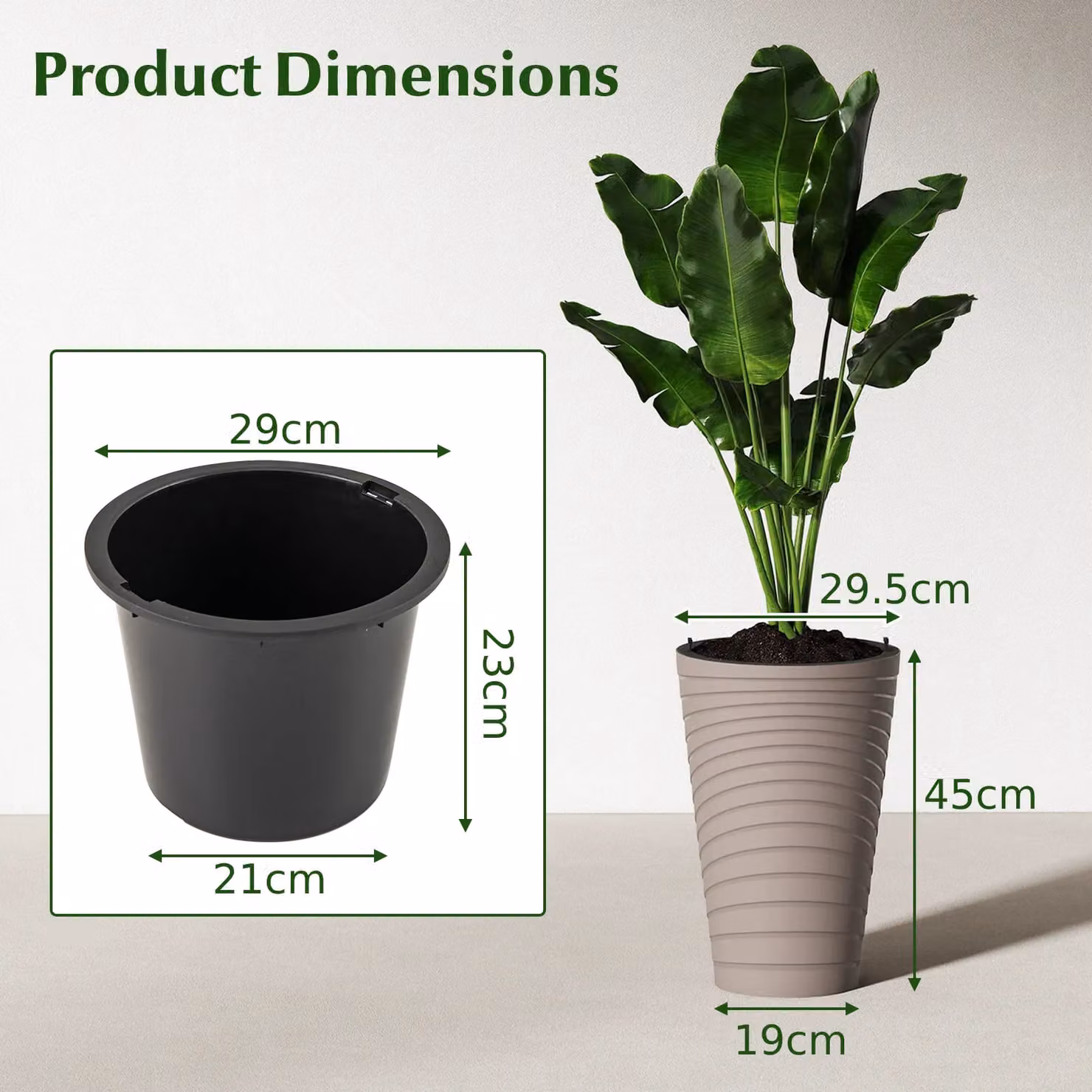 Costway Set of 2 Modern Decorative Brown Plastic Planter Pots, Height: 45 cm – 8