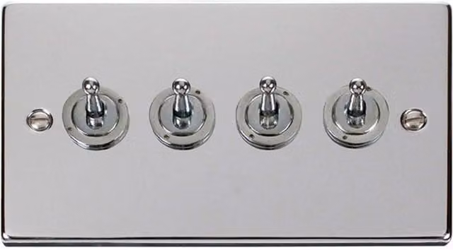 SE Home Polished Chrome 4 Gang 2 Way 10AX Toggle Light Switch in Metallic Silver