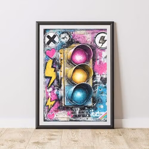 60 SECOND MAKEOVER Traffic Lights Graffiti Print Urban Street Art Paper Poster, Multicolour, A4