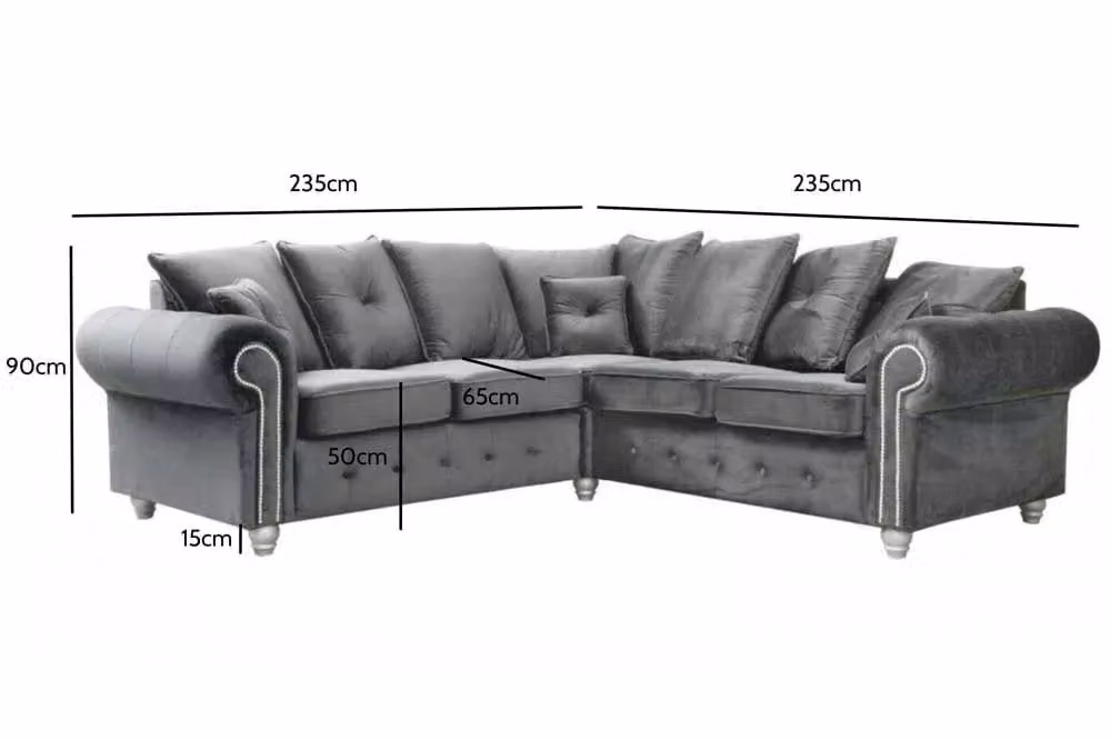Furnishings For Less UK Zoey Grey Plush Velvet 5 Seater L Shaped Corner Chesterfield Sofa – 2
