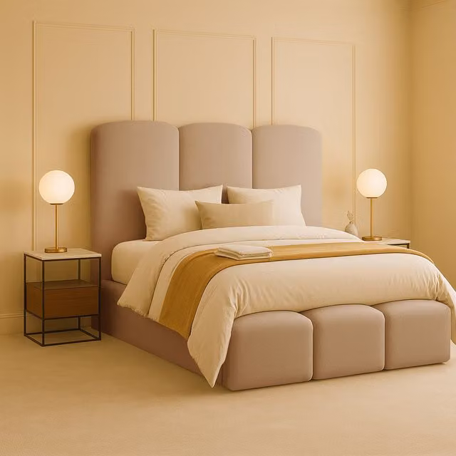 Desire Deco Rivas Modern Upholstered Bed Frame in Orange, W: 200 cm x D: 200 cm