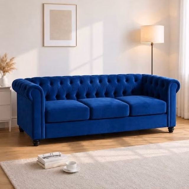 Sofaya Hampton 3 Seater Chesterfield Sofa in Blue Velvet – 1
