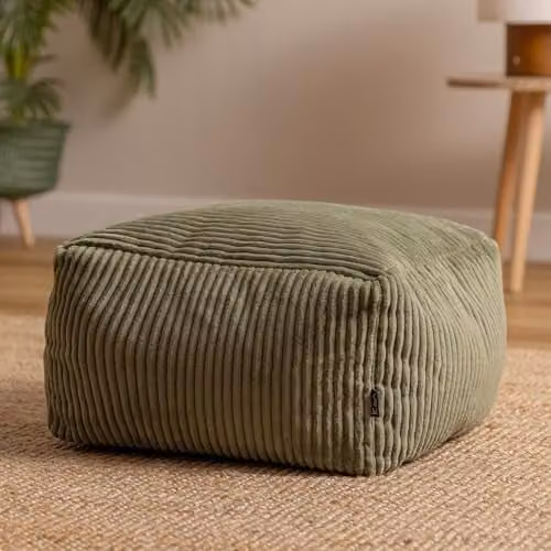 icon Amara Small Corduroy Bean Bag Footstool with Filling, Green, W/D/H: 40 x 40 x 24 cm – 3