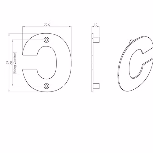 Loops Satin Steel Letter C Front Door Plaque in Silver, H: 8.9 cm, D: 0.2 cm – 2