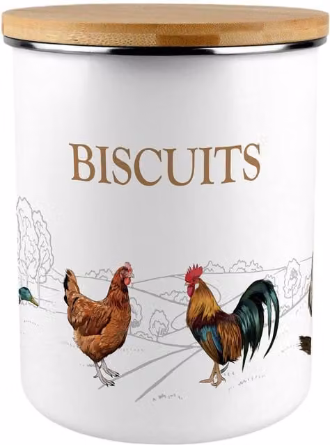 Purely Home Country Farm Animals Extra Large Enamel Metal Biscuit Tin in Multicolour and White