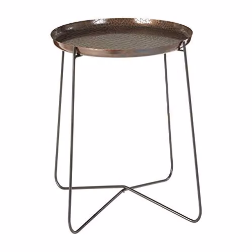 Premier Housewares Hege Round Side Table with Crocodile Texture in Black and Copper, W: 50 cm, D: 50 cm, H: 55 cm
