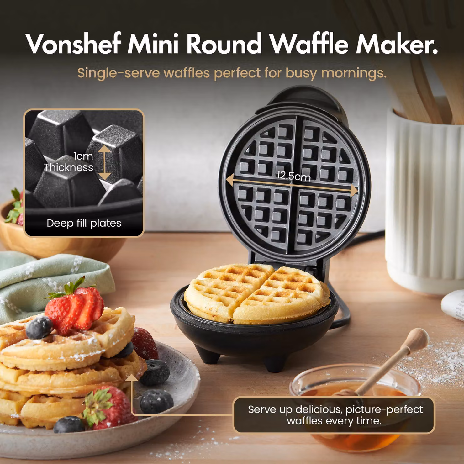 VonShef Men's Mini Waffle Maker in Black – 2