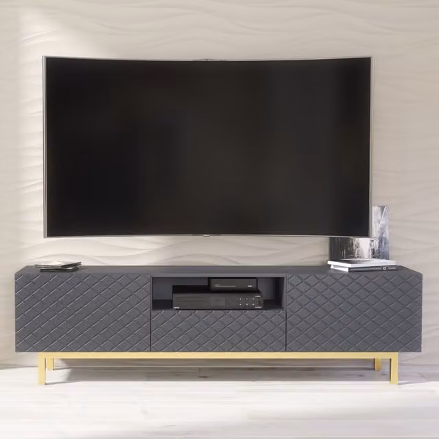 Creative Furniture Diamond Luxe Modern Geometric TV Unit, Dark Grey, W: 180 cm, D: 50 cm, H: 35 cm