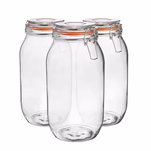 Argon Tableware Set of 6 Transparent Glass Storage Jars with Airtight Metal Clip Lids and Silicone Seals, 2L – 1