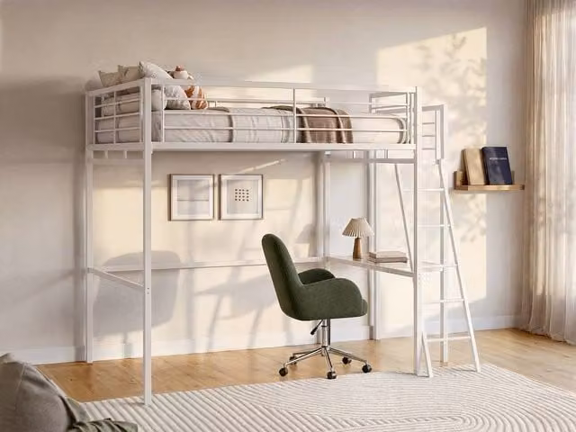 Vente-unique CASUAL II Loft Bed with Integrated Desk in White, W/D/H: 190 x 140 x 158 cm