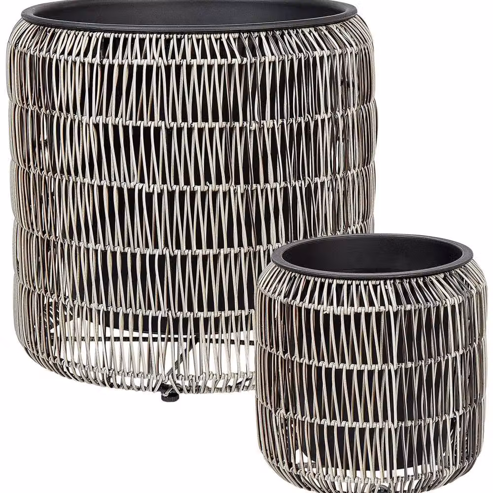 Wyld and Coco Brown PE Rattan Planter Set of 2 with Plastic Inserts – 2