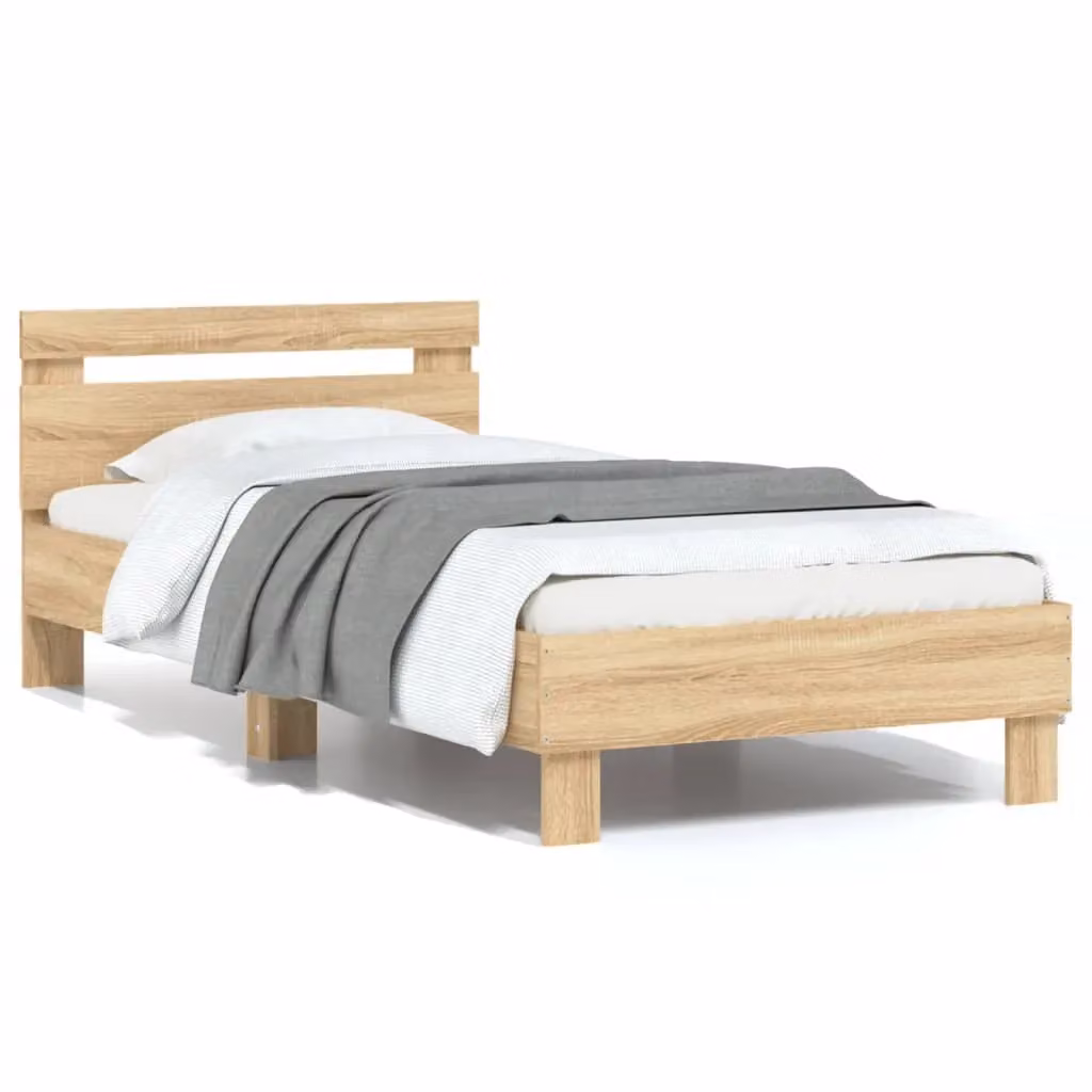 Berkfield Home Sonoma Oak Bed Frame with Headboard, Brown, W/D/H: 75 x 190 cm Small Single – 2