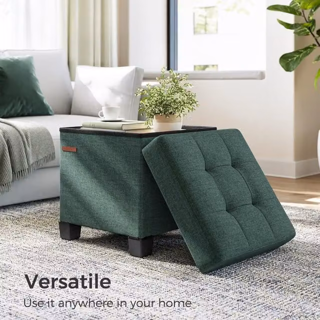 The Bazaarist Retro Green Storage Ottoman Foot Stool with Hidden Compartment