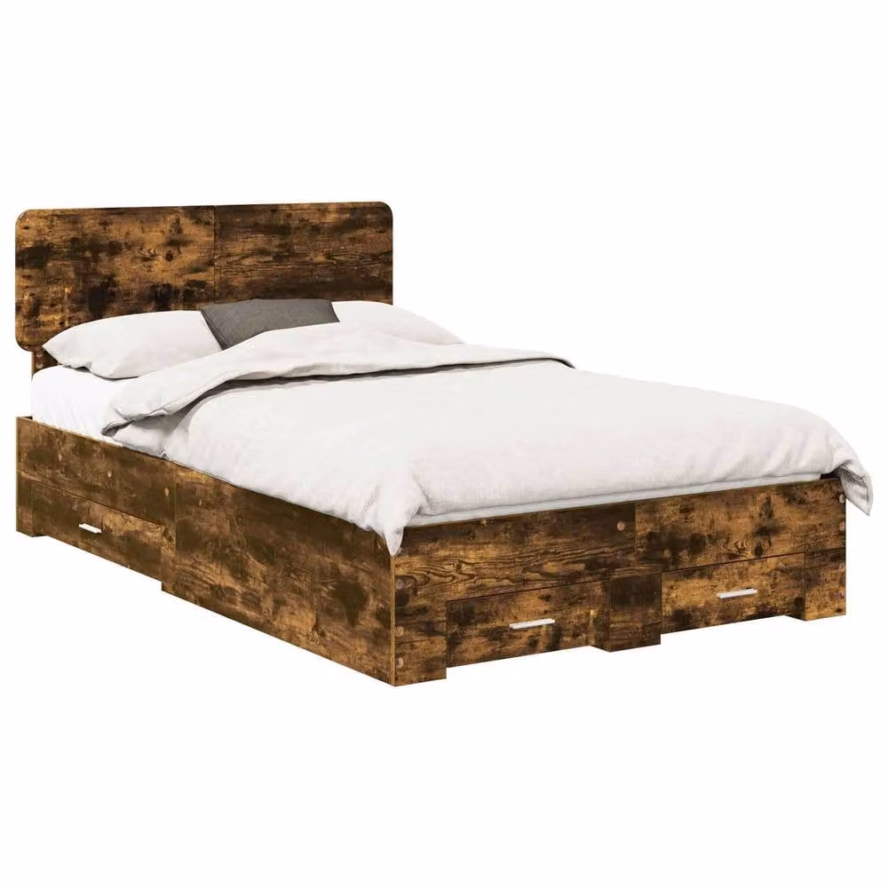 Berkfield Home Modern Bed Frame with Drawers in Smoked Oak Brown, W/D/H: 120 x 190 cm – 2