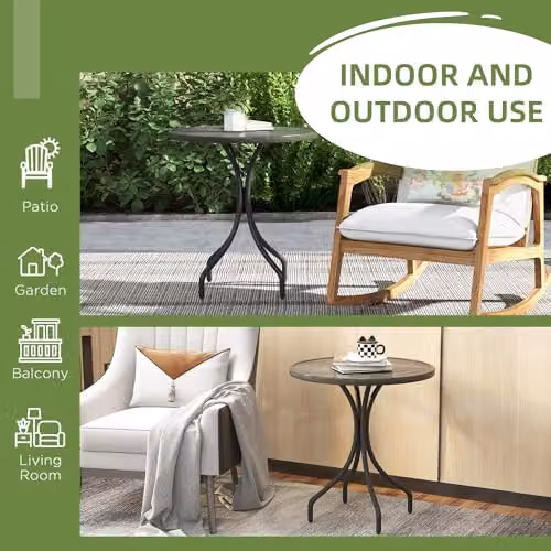 Outsunny Round Garden Side Table with Powder Coated Metal Frame, Grey, Diameter: 66 cm – 4