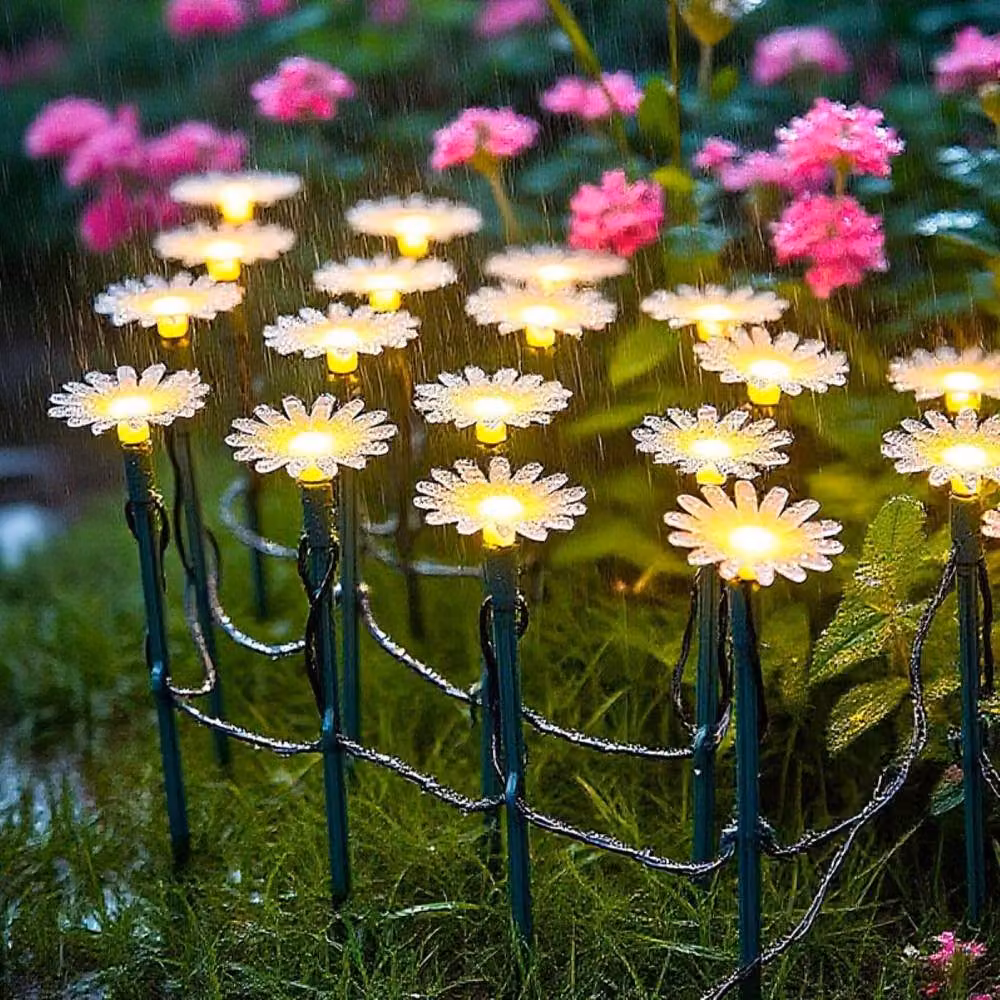 Quipulse 30 Daisy-Shaped Solar-Powered Ground Spike Lights in Black with Warm White LED – 3