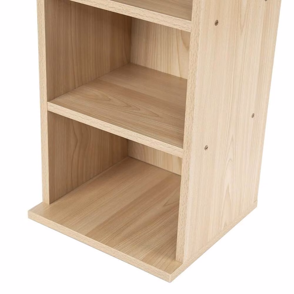 KORVIXA 6-Tier Wooden CD/DVD Media Storage Display Rack in Beige, W/D/H: 100 x 100 x 100 cm – 3