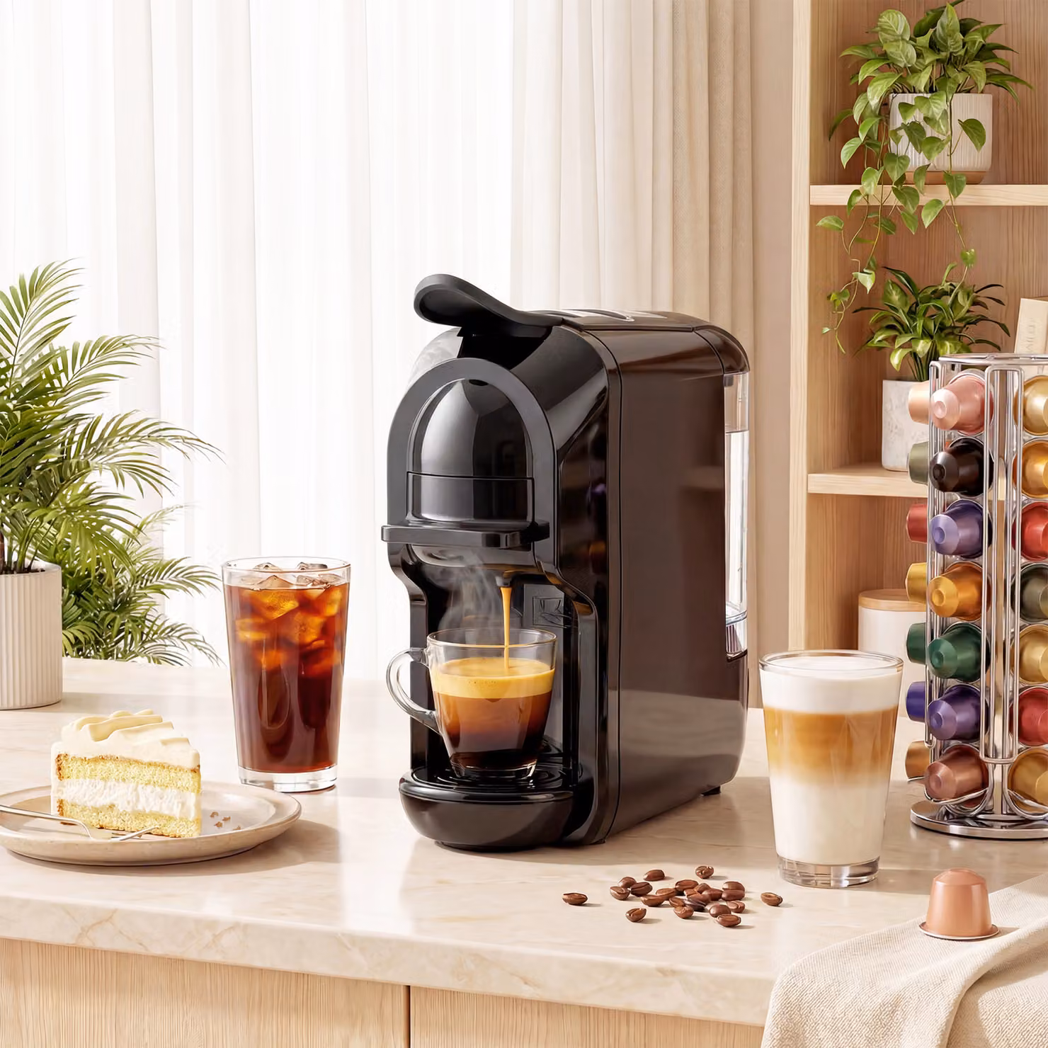 HOMCOM Black Pod Coffee Machine for Nespresso, Dolce Gusto Capsules and Ground Coffee, 19 Bar Semi Automatic Coffee Maker with 0.6 l Removable Tank – 2