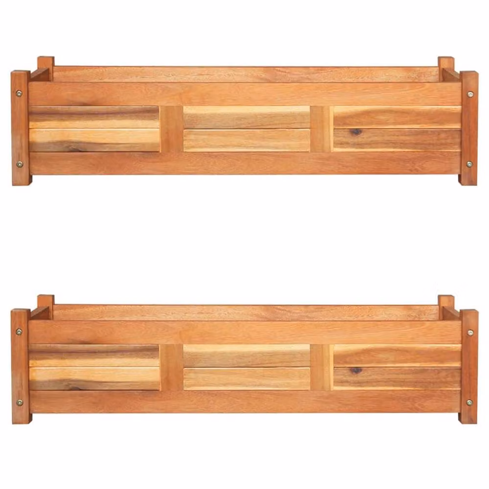 Berkfield Home Acacia Wood Raised Garden Beds, 2 Pack, Brown, W: 100 cm, D: 30 cm, H: 25 cm – 2