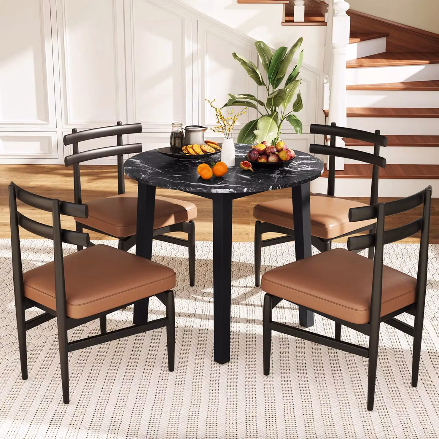 Costway Round Black Dining Table with Rubberwood Legs – 3