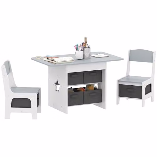 AIYAPLAY Kids Table and Chair Set with 6 Removable Drawers, Grey, W/D/H: 80 x 48 x 48 cm – 1