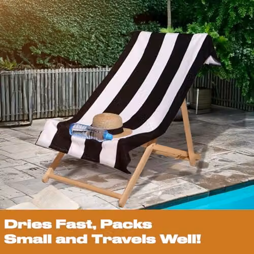 OHS Black and White Striped Microfibre Quick Dry Beach Towel, W/D/H: 71 x 152 cm – 5
